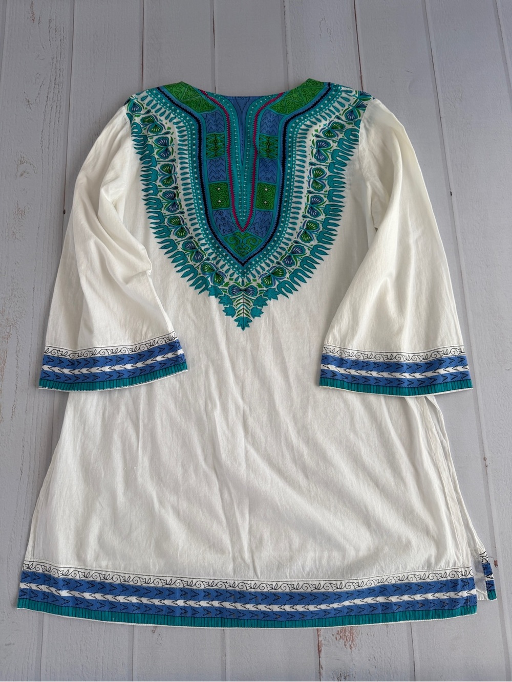 Peppermint Bay Cotton Embroidered Tunic Cover Up Dress Boho Large L